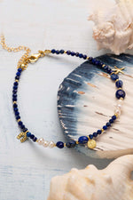 Sertifikalı Doğal Taş Lapis Lazuli - İnci 925 Ayar Şans Halhalı