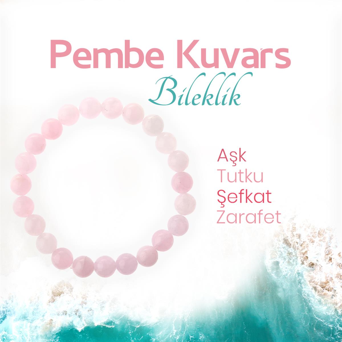 SERTİFİKALI Pembe Kuvars  Orjinal ( Taşlar) Doğaltaş Bileklik 8 mm, B995