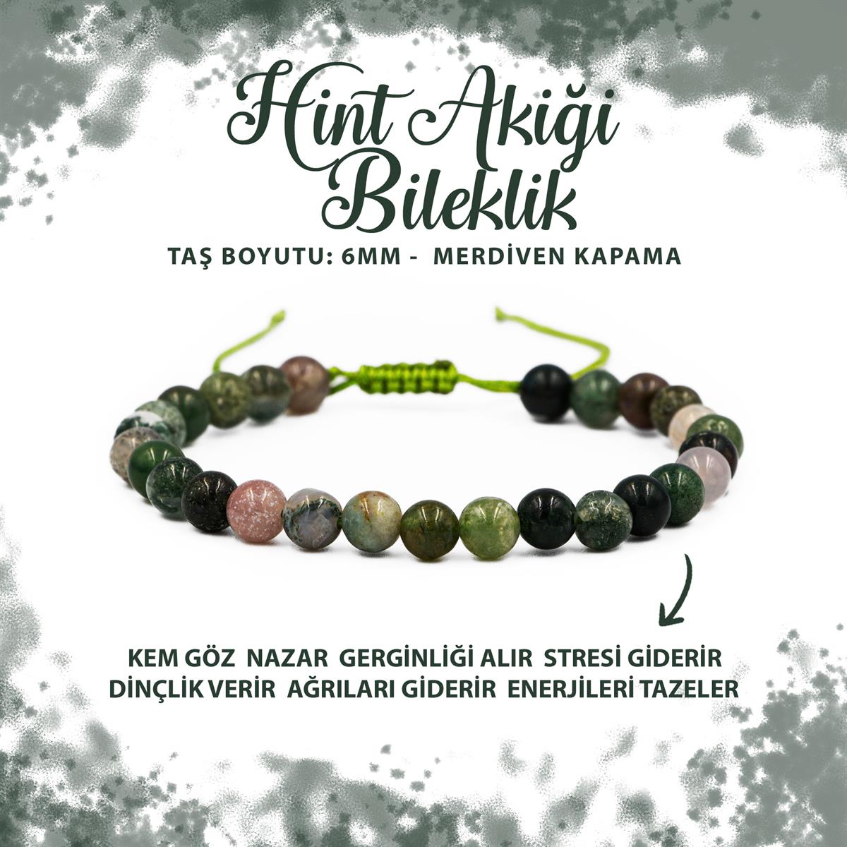 SERTİFİKALI Hint Akiği 6mm Merdiven Kapama Doğal Taş Bileklik