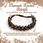 SERTİFİKALI Dumanlı Kuvars 8mm Çift Sıra Makrome Doğal Taş Bileklik