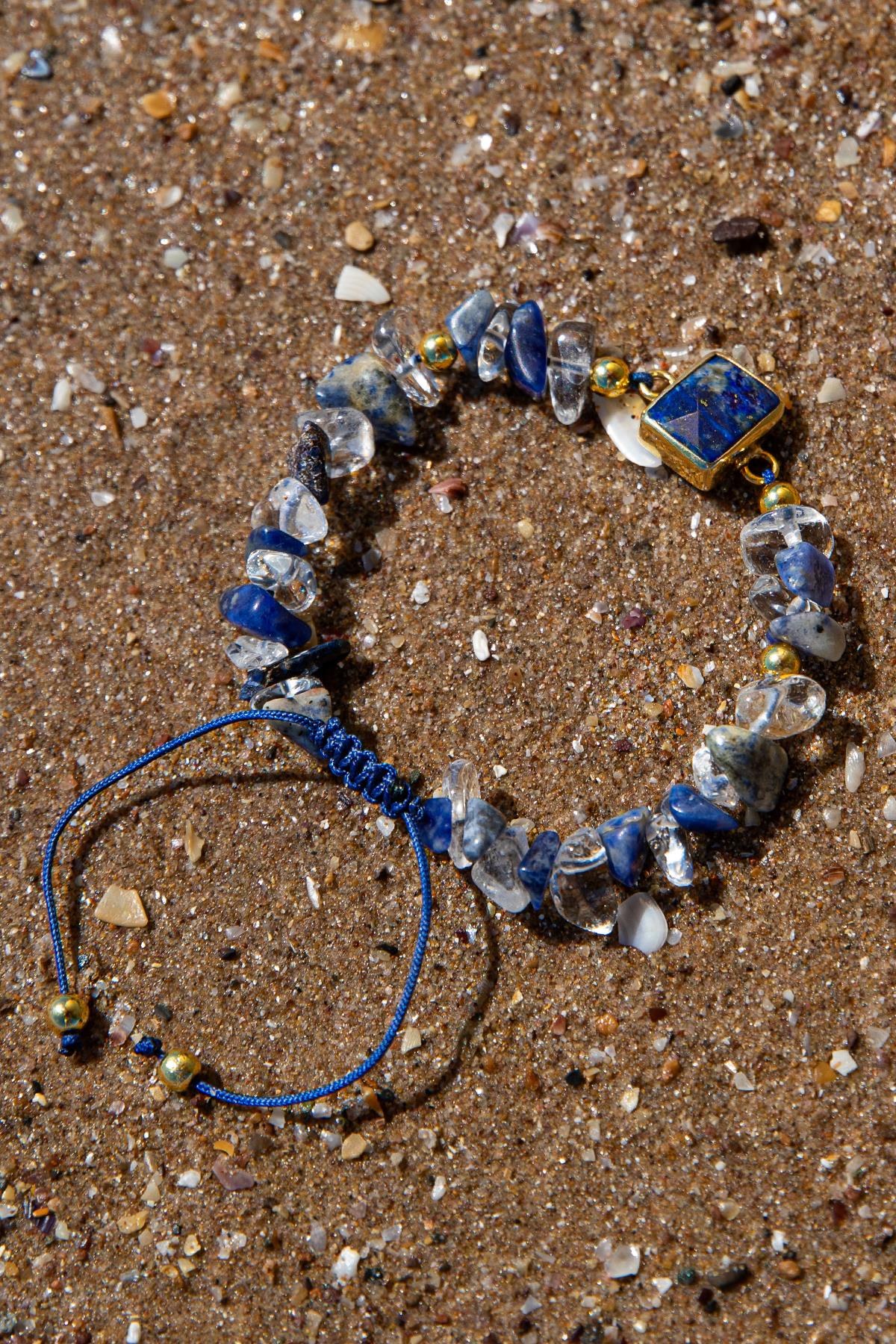 Sertifikalı Doğal Taşlı Rahat Uyku Bilekliği, 925 Ayar Gümüş, Lapis Lazuli, Kristal Kuvars