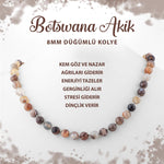 SERTİFİKALI Botswana Akiği 8 mm Düğümlü Doğal Taş Kolye