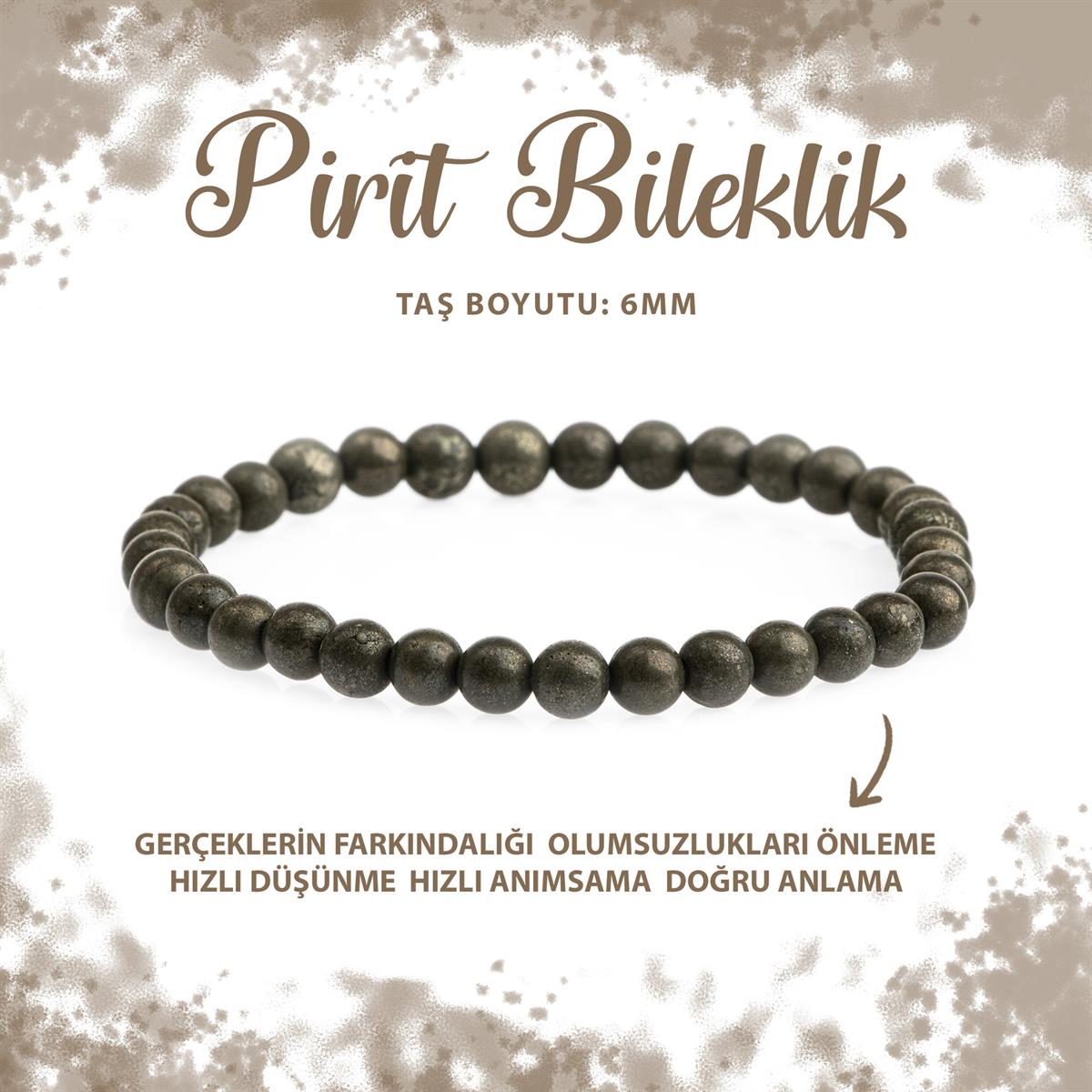 SERTİFİKALI Pirit 6mm Doğal Taş Bileklik