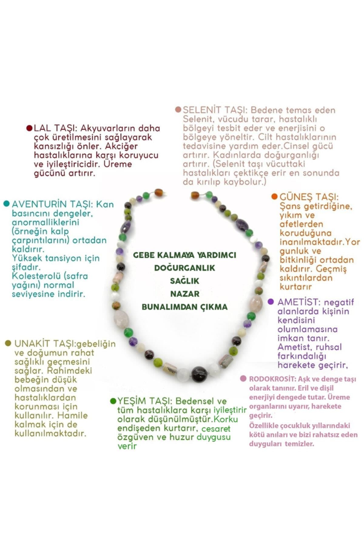 Rodokrosit-yeşim-aventurin-unakit-güneş Taşı-ametist-lal Taşı-selenit Sağlık Doğal Taş Kolye