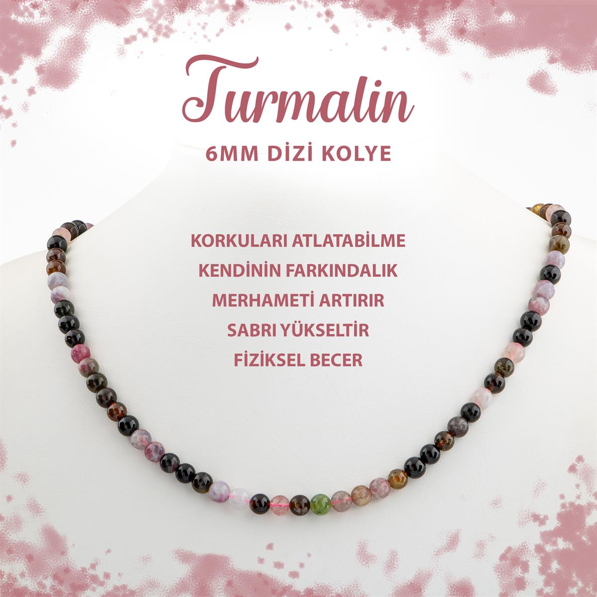 SERTİFİKALI Renkli Turmalin 6 mm Dizi Doğal Taş Kolye