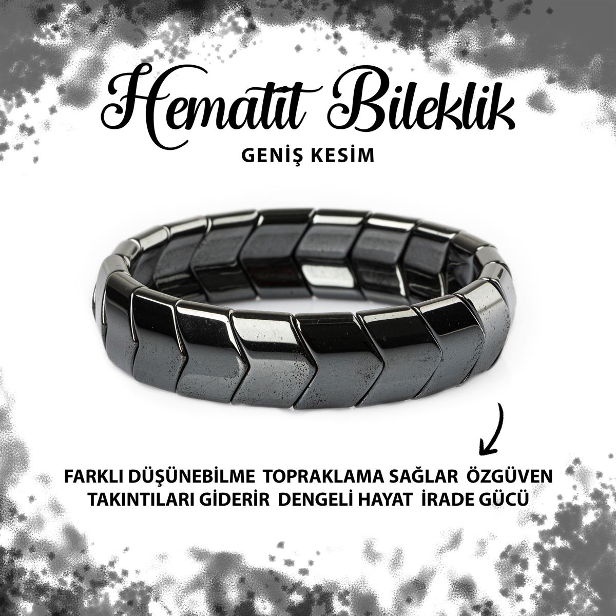 SERTİFİKALI Hematit Doğal Taş Balık Sırtı Geniş Kesim Bileklik