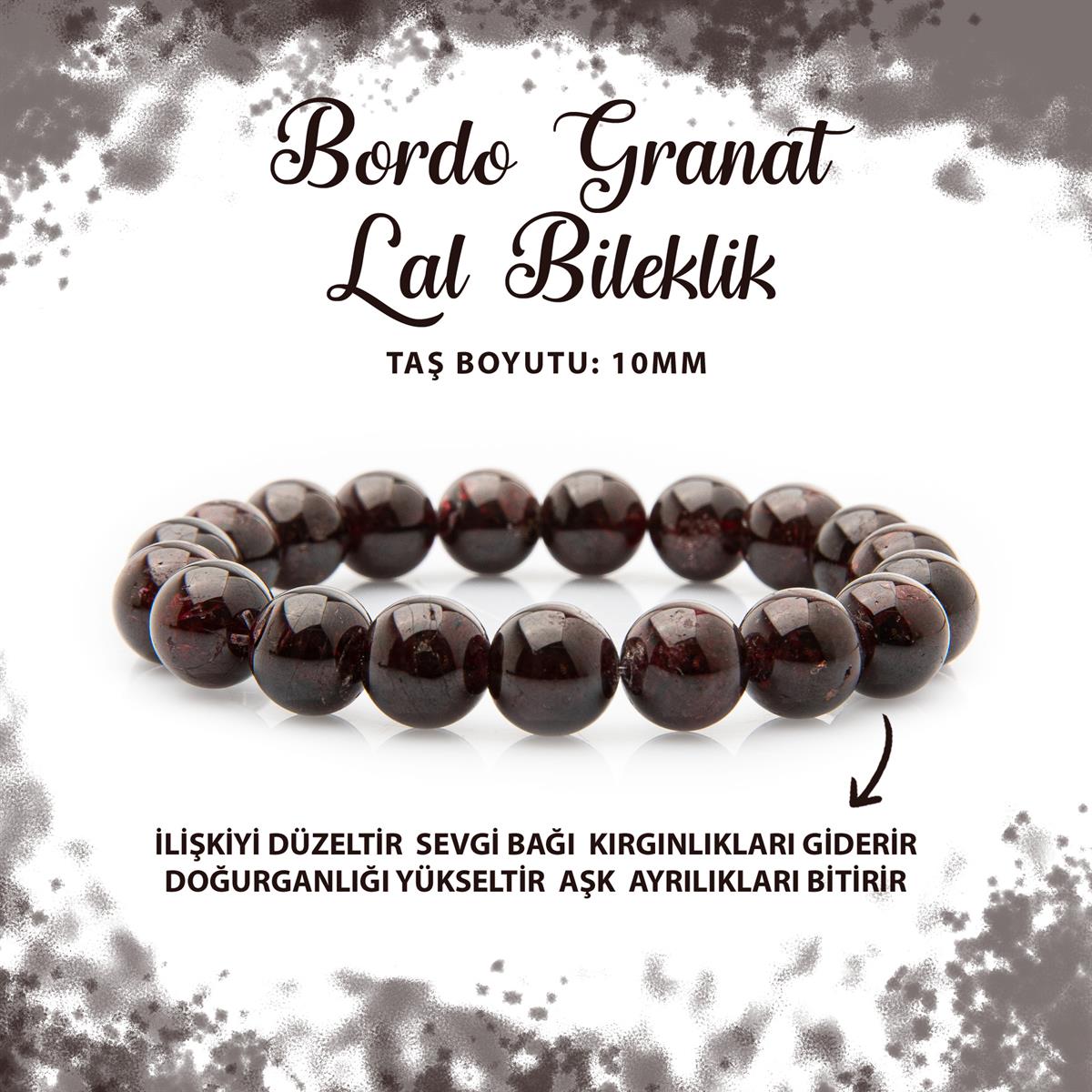 SERTİFİKALI Bordo Granat Lal 10mm Doğal Taş Bileklik