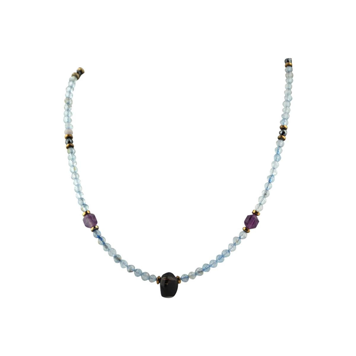 SERTİFİKALI Şekilli, Akumarin, Ametist, Dumanlı Kuvars, Hematit Doğal Taş Kolye 70cm - 6mm