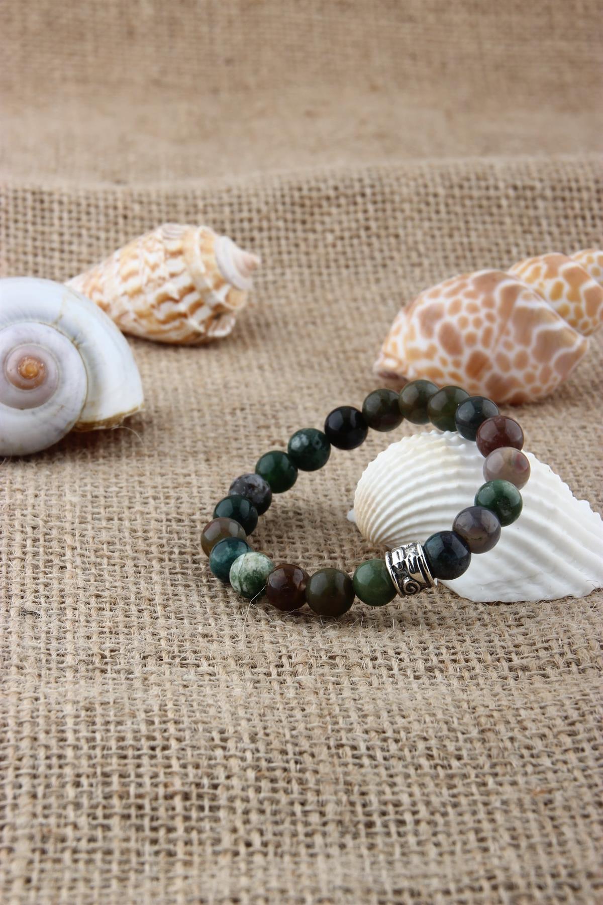 SERTİFİKALI YOSUNLU AKİK  Orjinal ( Taşlar) Doğaltaş BİLEKLİK 8 MM