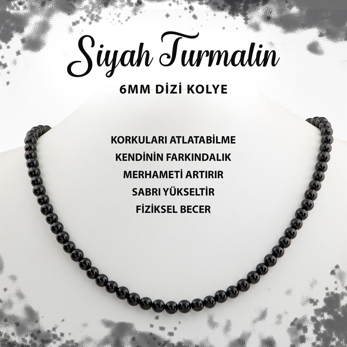 SERTİFİKALI Siyah Turmalin 6 mm Dizi Doğal Taş Kolye