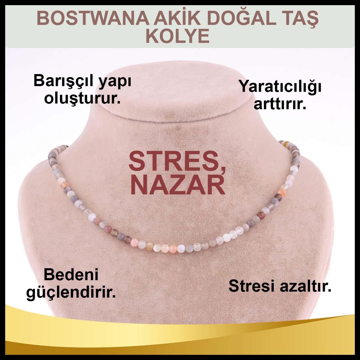 SERTİFİKALI Bostwana Akik  Orjinal ( Taşlar) Doğaltaş Kolye 3 mm - M399