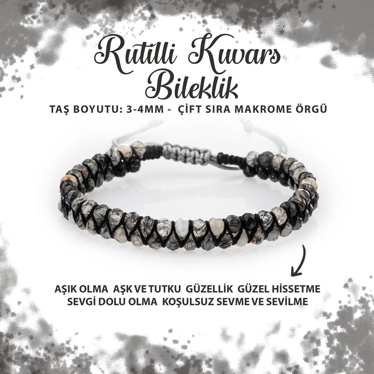 SERTİFİKALI Rutilli Kuvars 3-4mm Çift Sıra Doğal Taş Bileklik