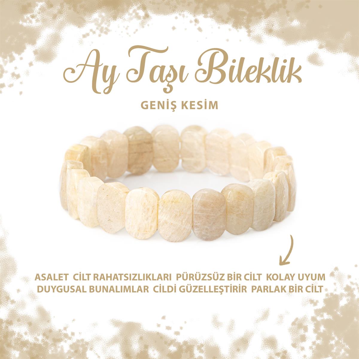 SERTİFİKALI Ay Taşı Doğal Taş Geniş Kesim Bileklik