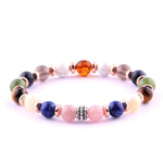 SERTİFİKALI Öğrenci Bilekliği-Kehribar-Yeşim-Lapis-Kalsit-Dumanlı Kuvars-Havlit-Hematit-8 mm B178