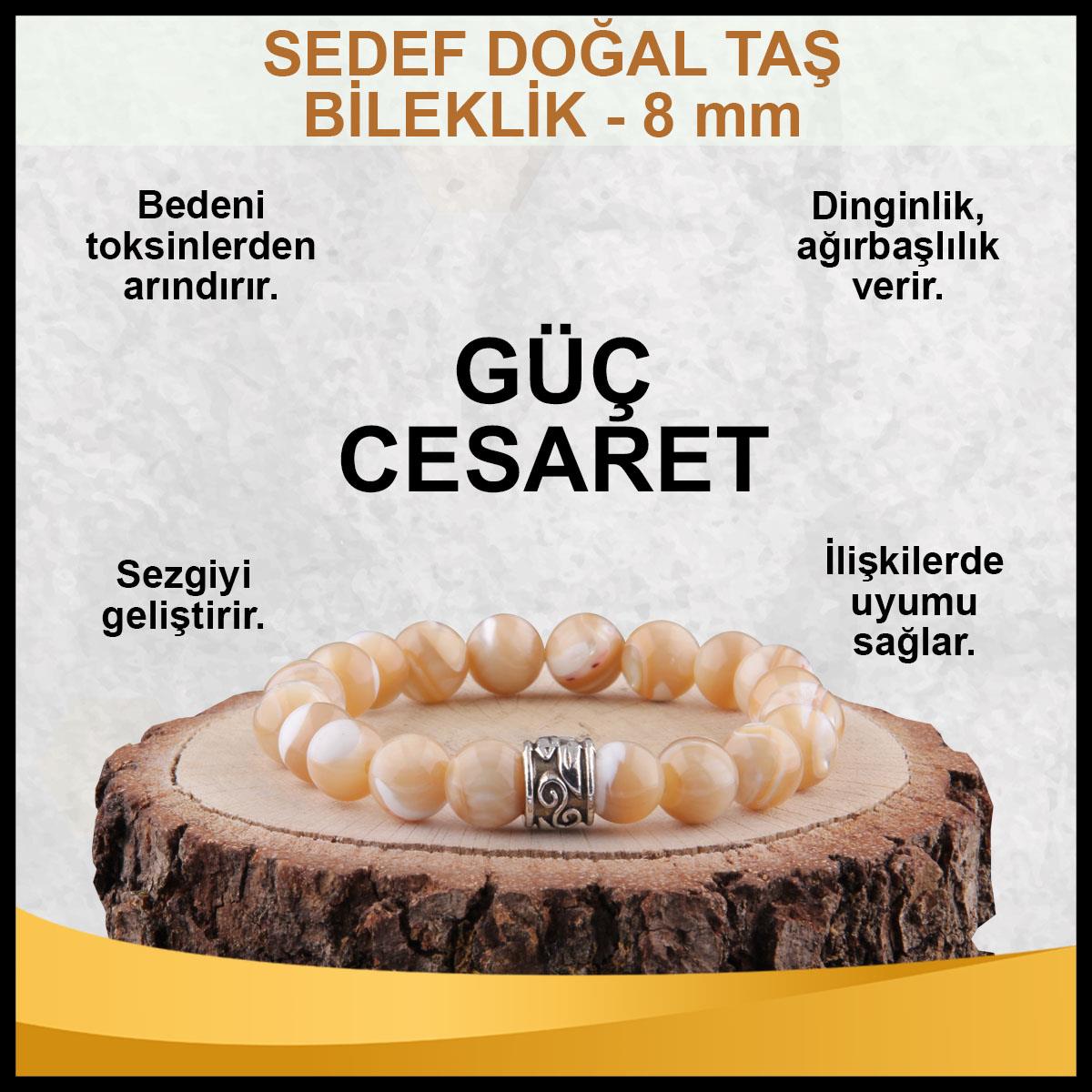 SERTİFİKALI Sedef  Orjinal ( Taşlar) Doğaltaş Bileklik 8 mm - B876