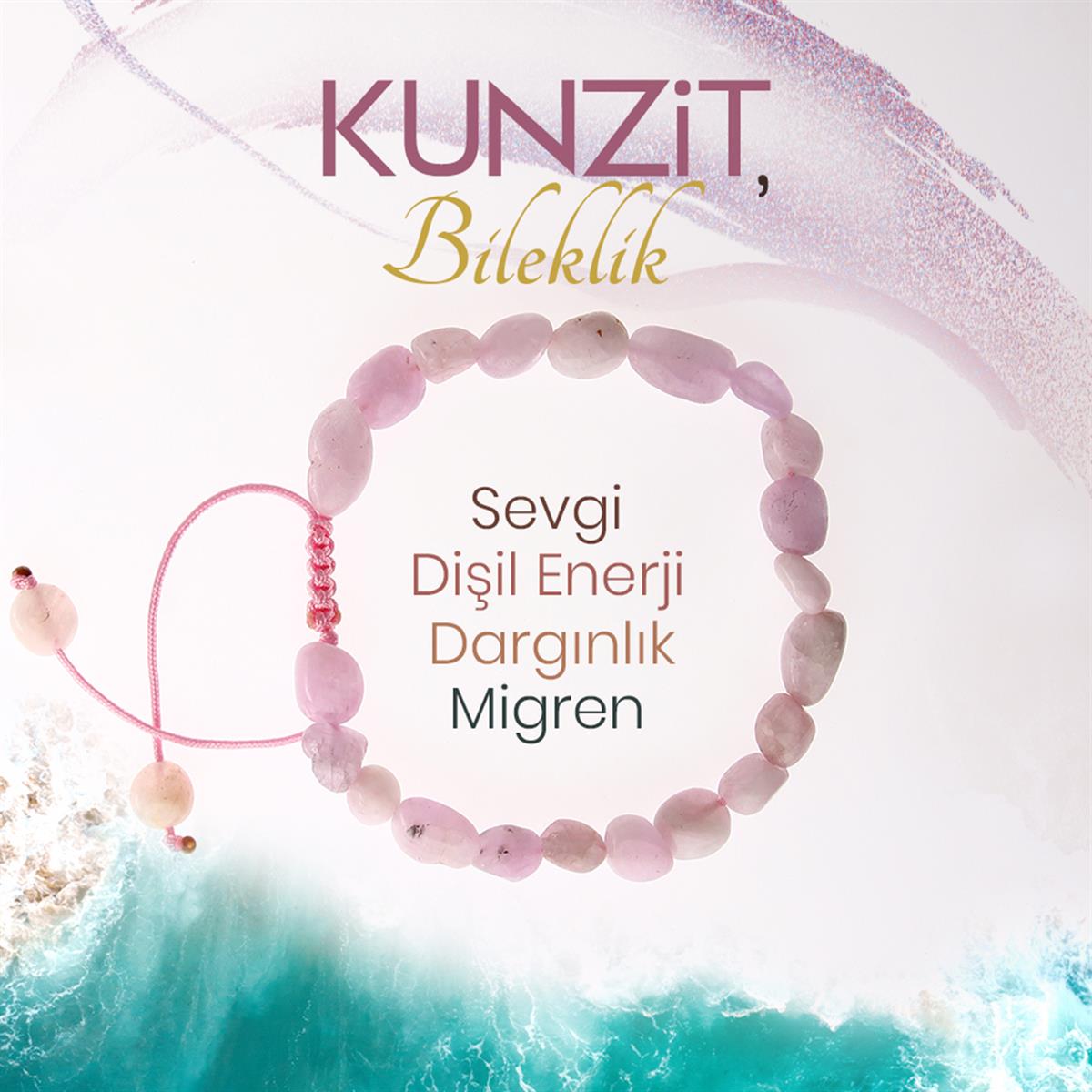 SERTİFİKALI Kunzit  Orjinal ( Taşlar) Doğaltaş Bileklik 6 mm, B982