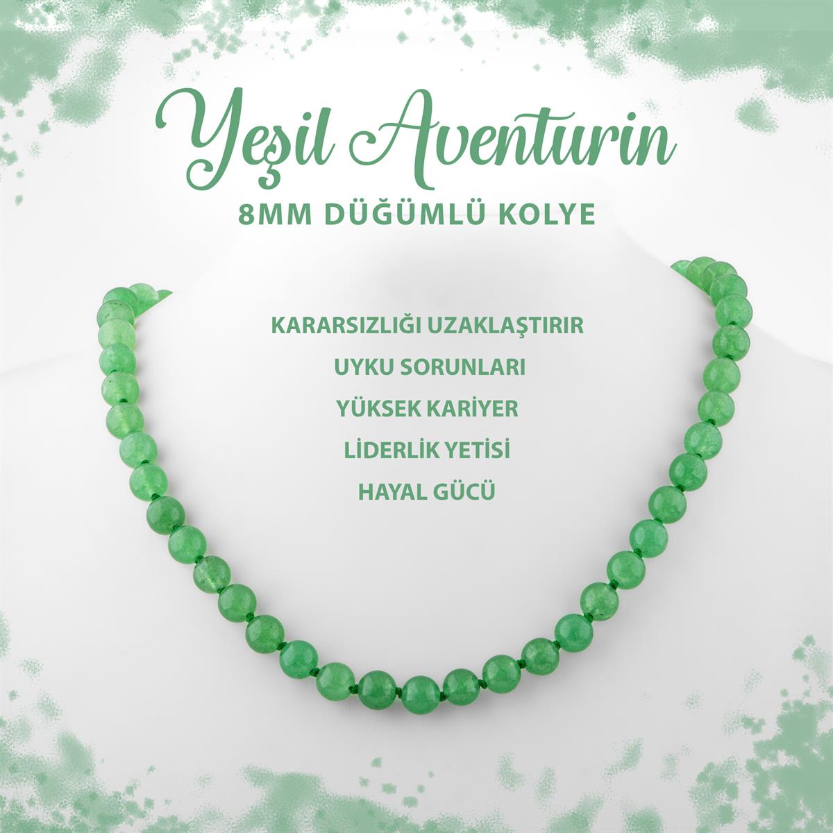 SERTİFİKALI Yeşil Aventurin 8 mm Düğümlü Doğal Taş Kolye