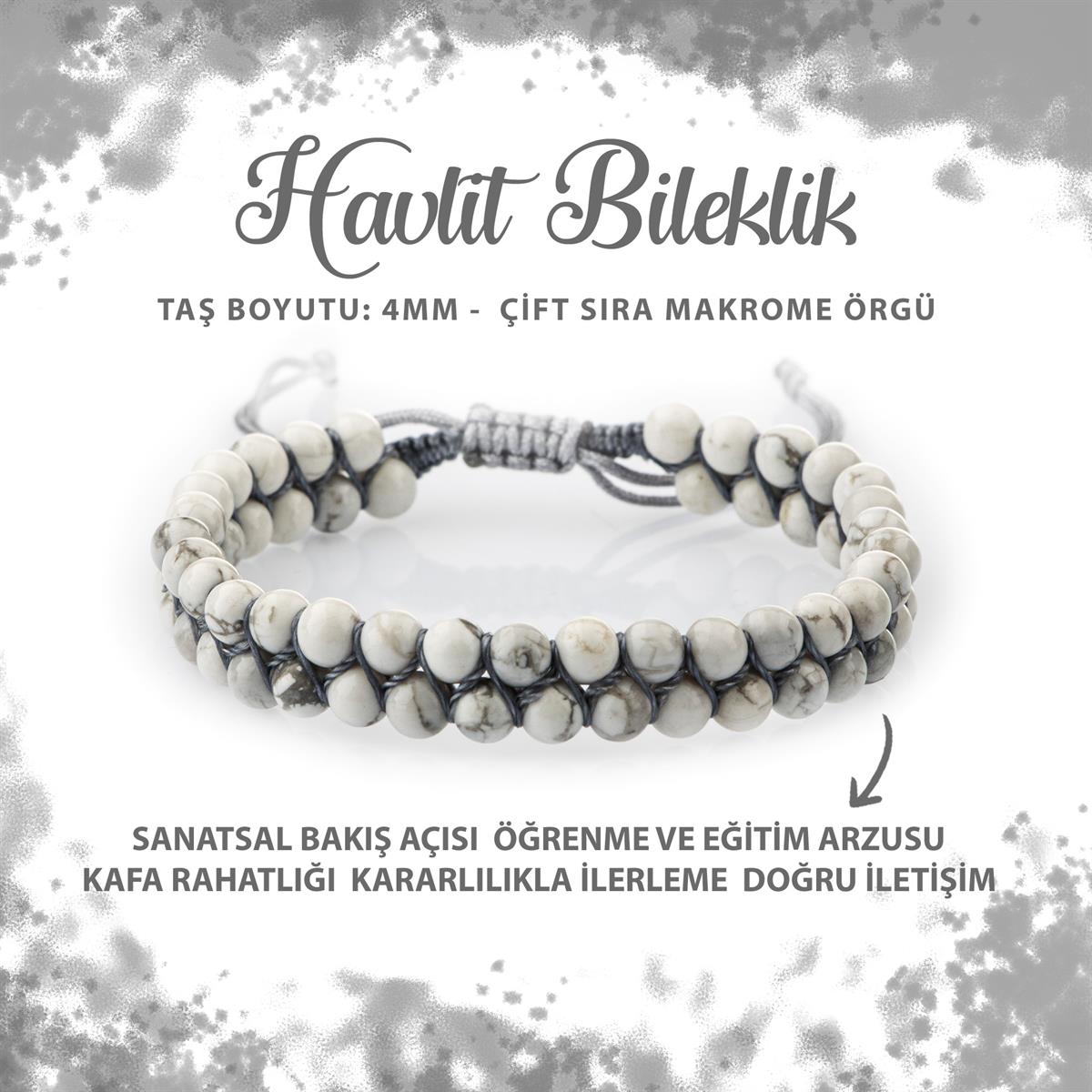 SERTİFİKALI Havlit 4mm Çift Sıra Doğal Taş Bileklik