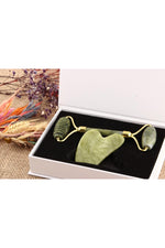 SERTİFİKALI Sertifikalı Tırtıklı Yeşim Masaj Taşı Roller Ve Yeşim Gua Sha Takım