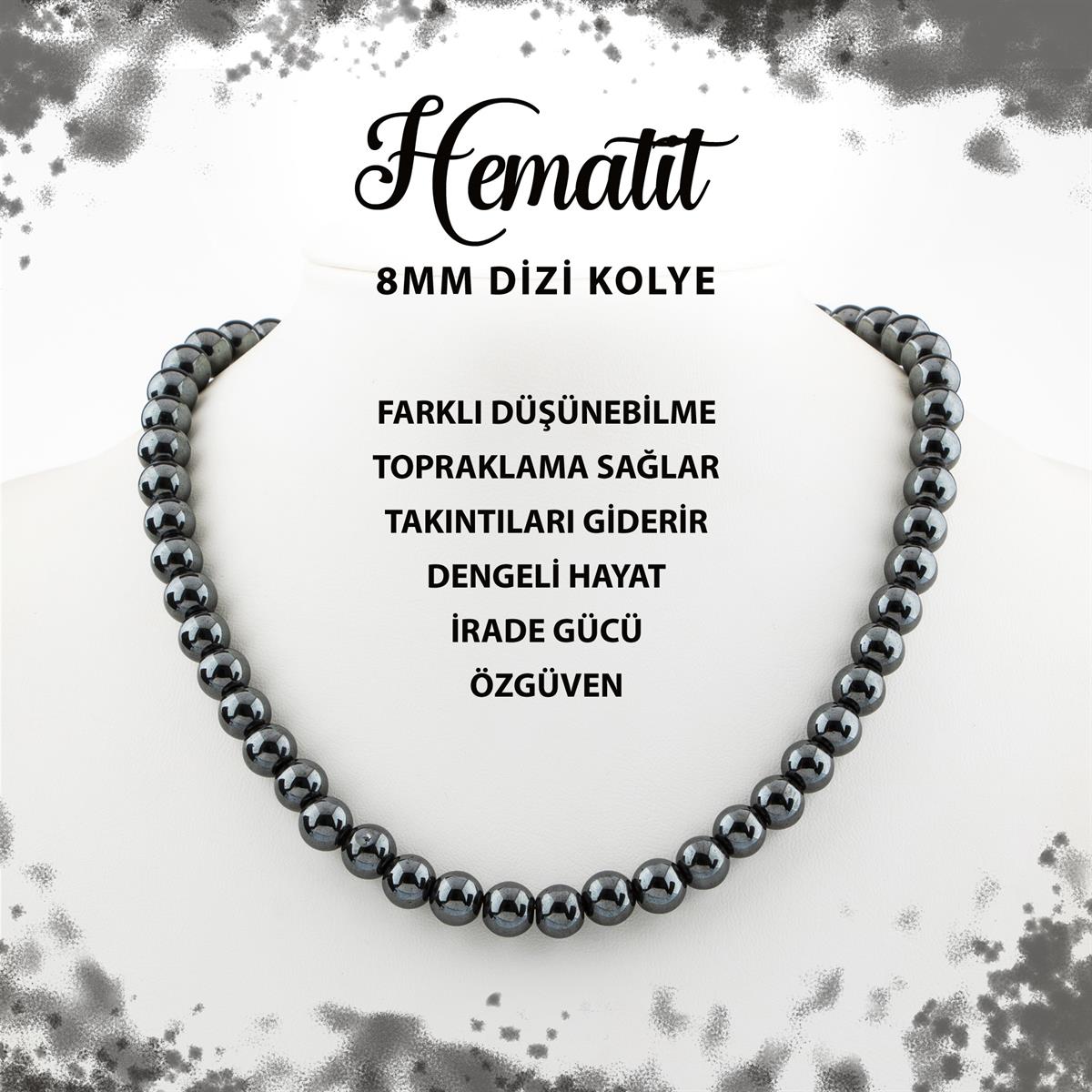 SERTİFİKALI Hematit 8 mm Dizi Doğal Taş Kolye