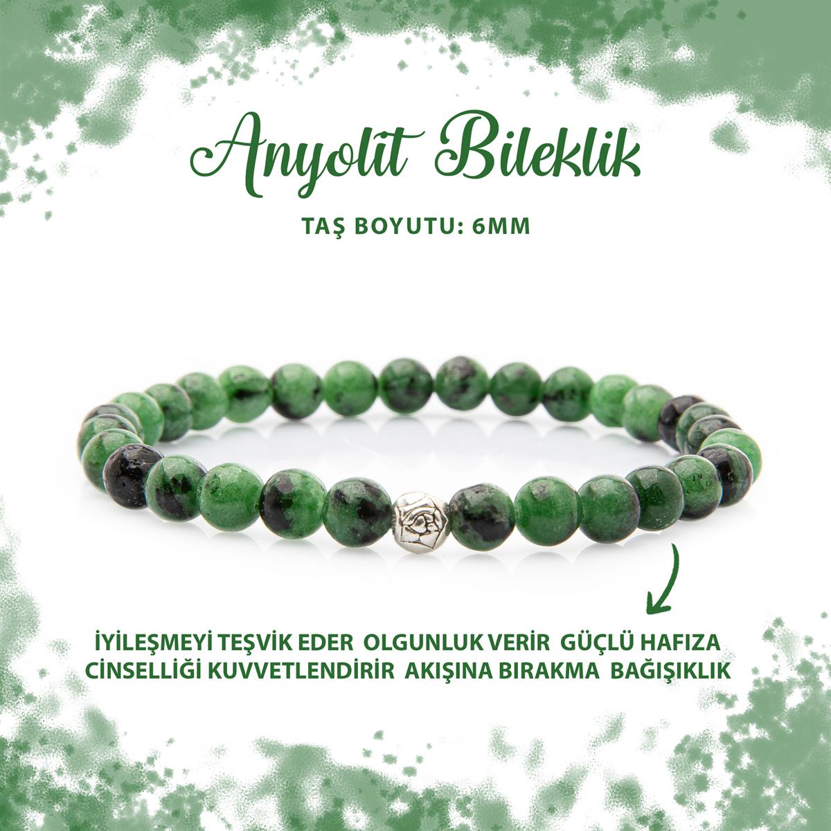 SERTİFİKALI Anyolit 6mm Doğal Taş Bileklik