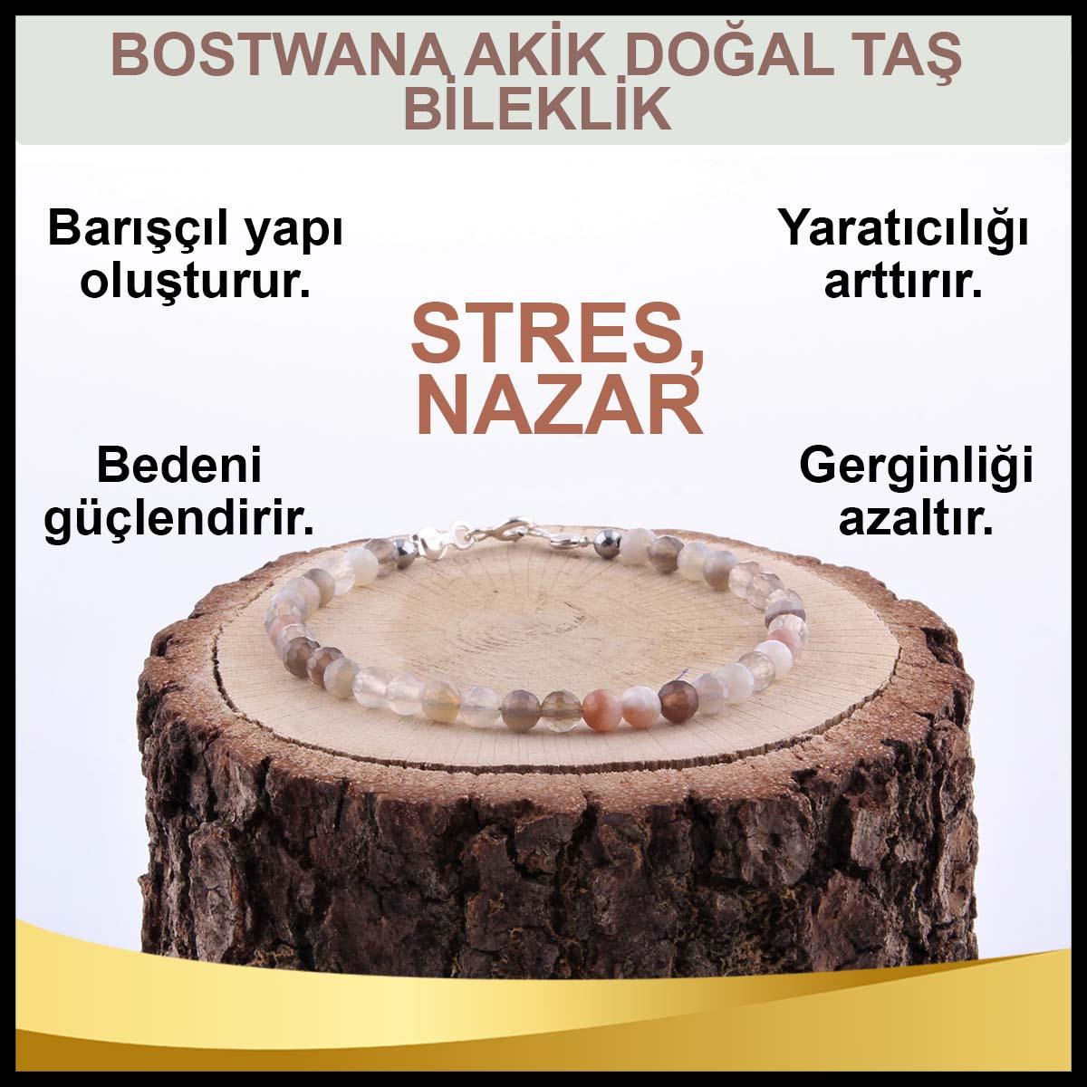 SERTİFİKALI Bostwana Akik  Orjinal ( Taşlar) Doğaltaş Bileklik 3 mm - B807