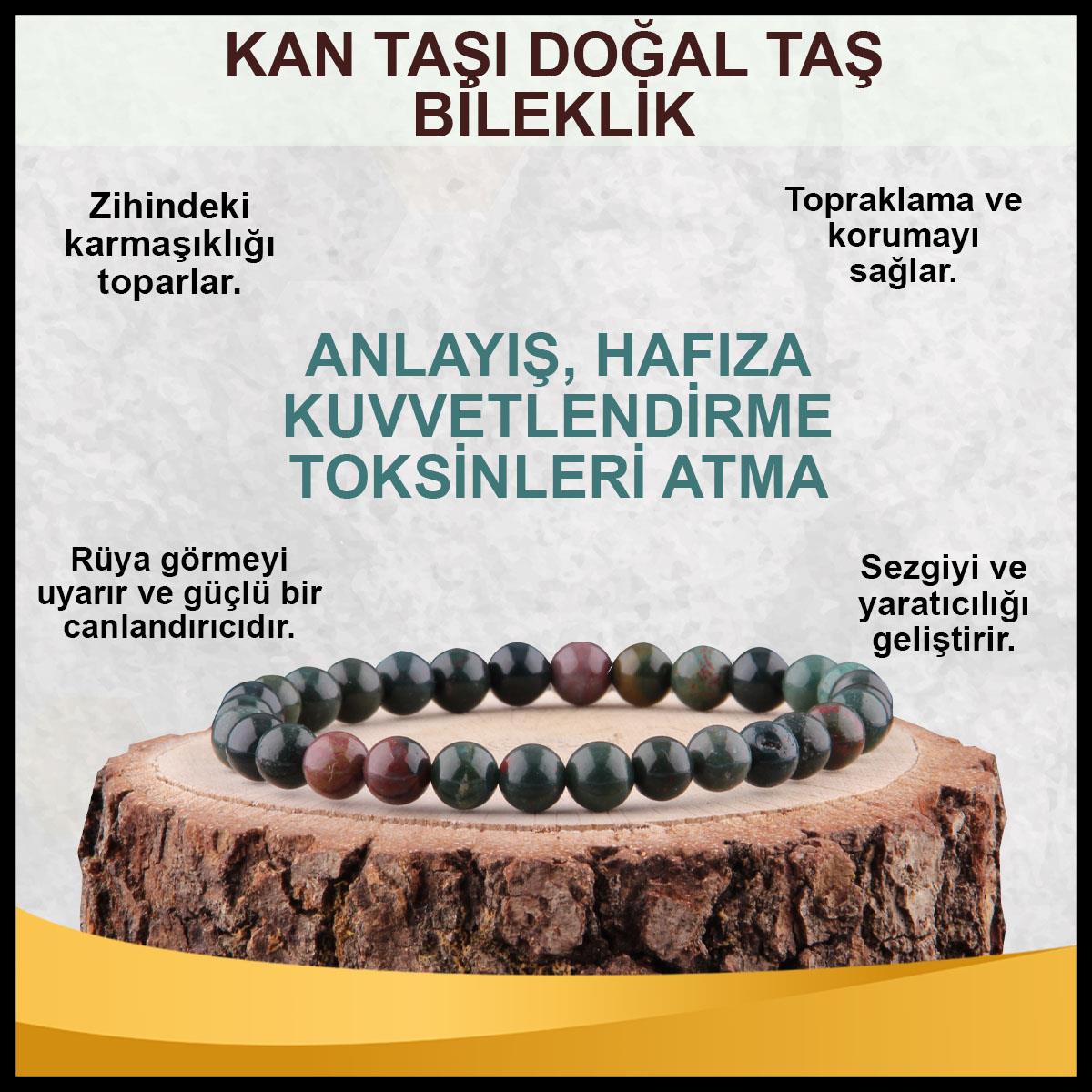SERTİFİKALI Kan Taşı  Orjinal ( Taşlar) Doğaltaş Bileklik 6 mm - B828