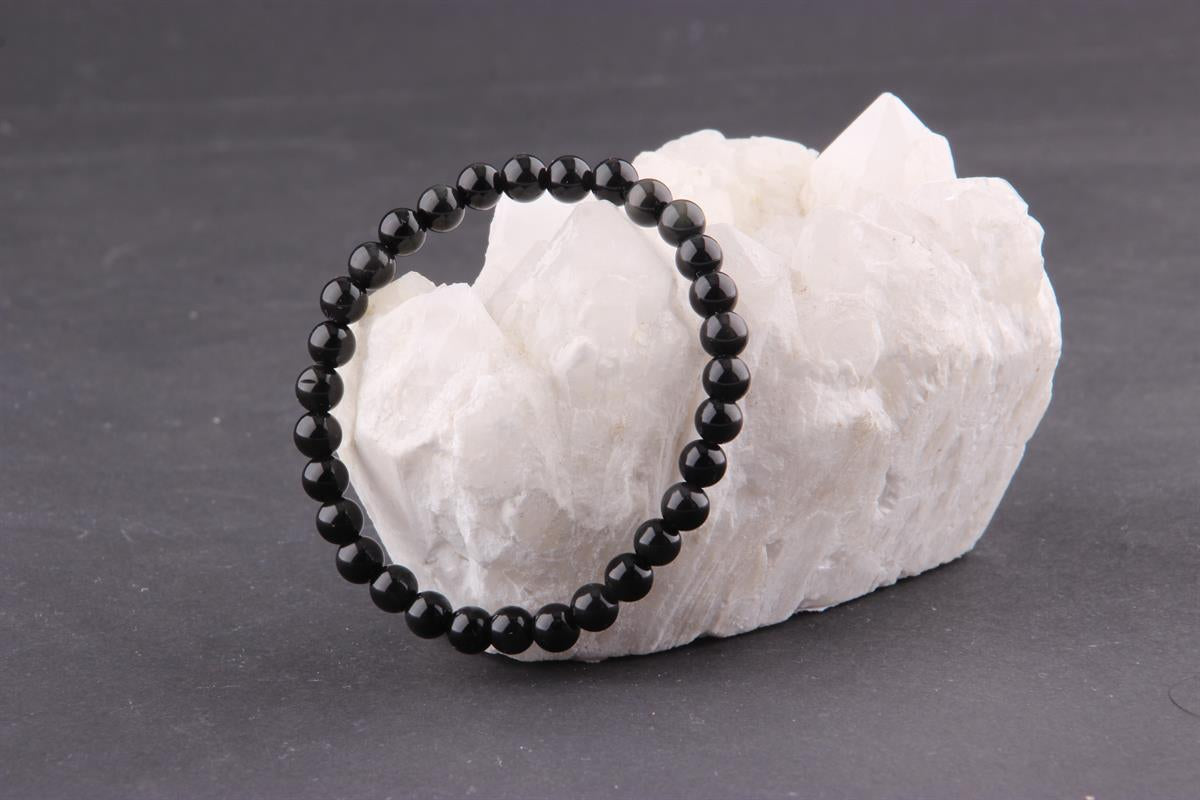 SERTİFİKALI Obsidyen  Orjinal ( Taşlar) Doğaltaş Bileklik 6 mm - B839