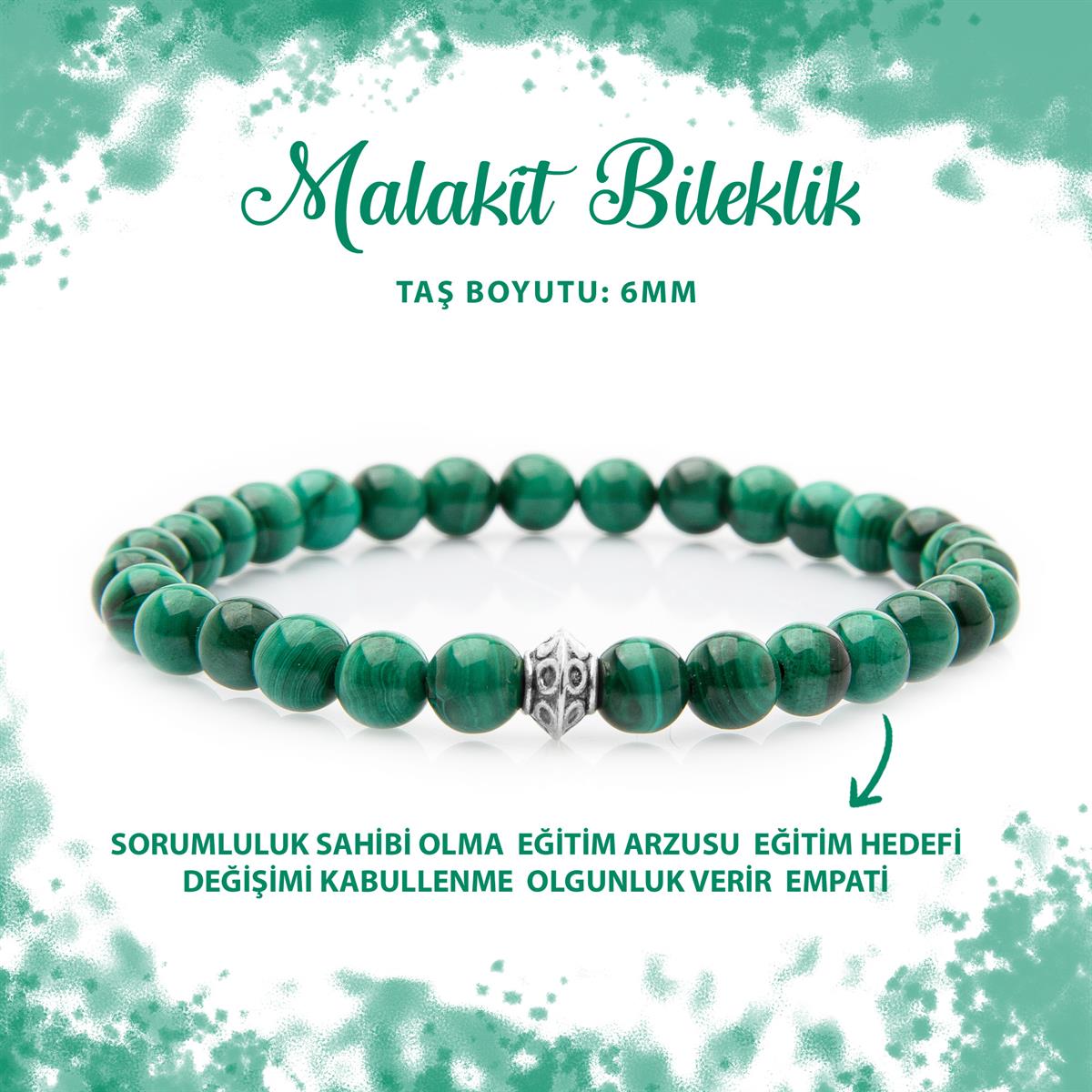 SERTİFİKALI Malakit 6mm Doğal Taş Bileklik