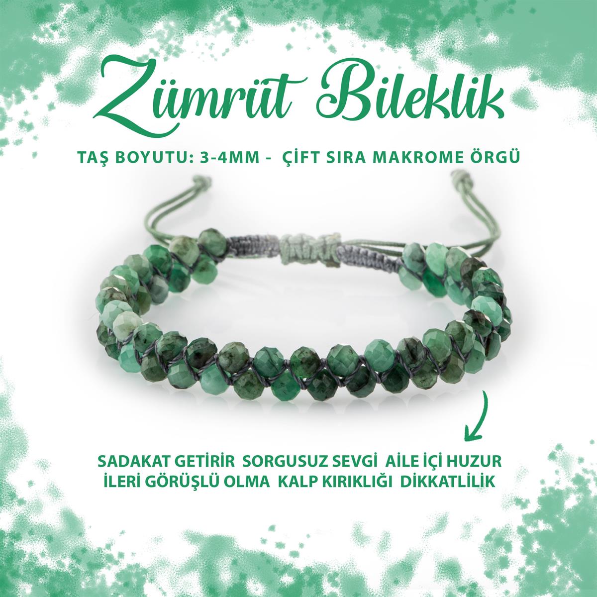 SERTİFİKALI Zümrüt 3-4mm Çift Sıra Doğal Taş Bileklik