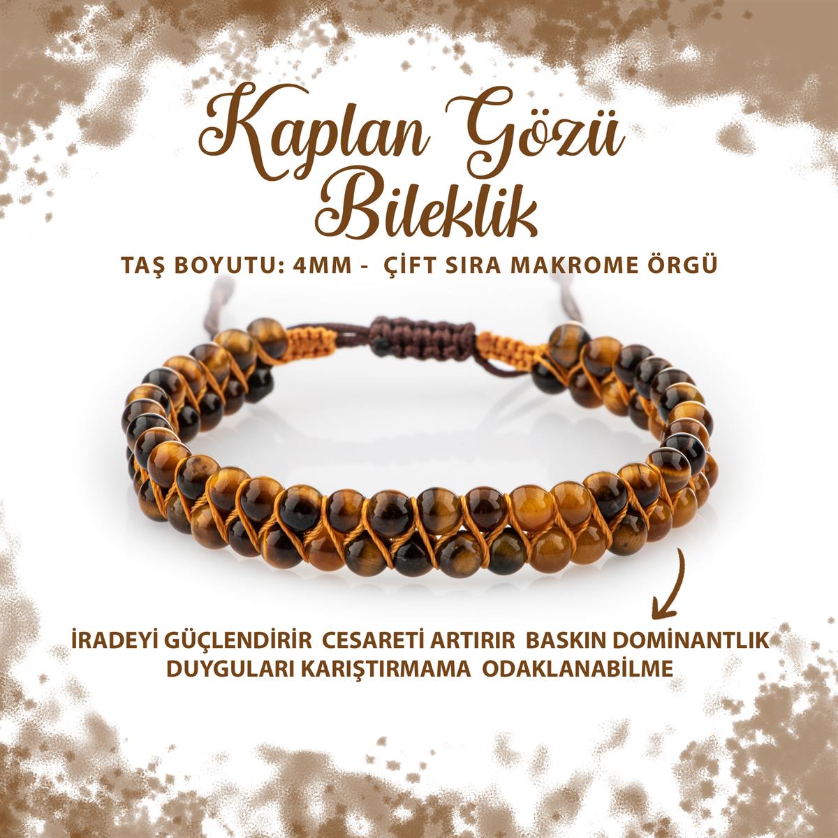 SERTİFİKALI Kaplan Gözü 4mm Çift Sıra Doğal Taş Bileklik