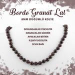 SERTİFİKALI Bordo Granat Lal 8 mm Düğümlü Doğal Taş Kolye