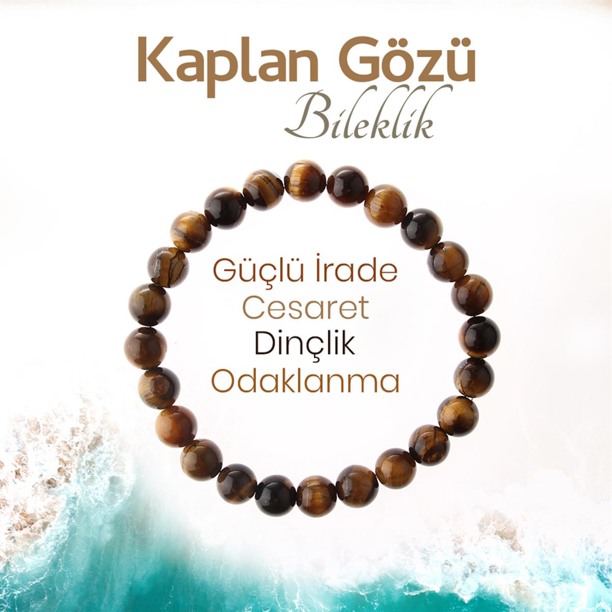 SERTİFİKALI Kaplan Gözü  Orjinal ( Taşlar) Doğaltaş Bileklik 8 mm, B974