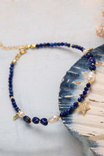 Sertifikalı Doğal Taş Lapis Lazuli - İnci 925 Ayar Gümüş Charm Halhal