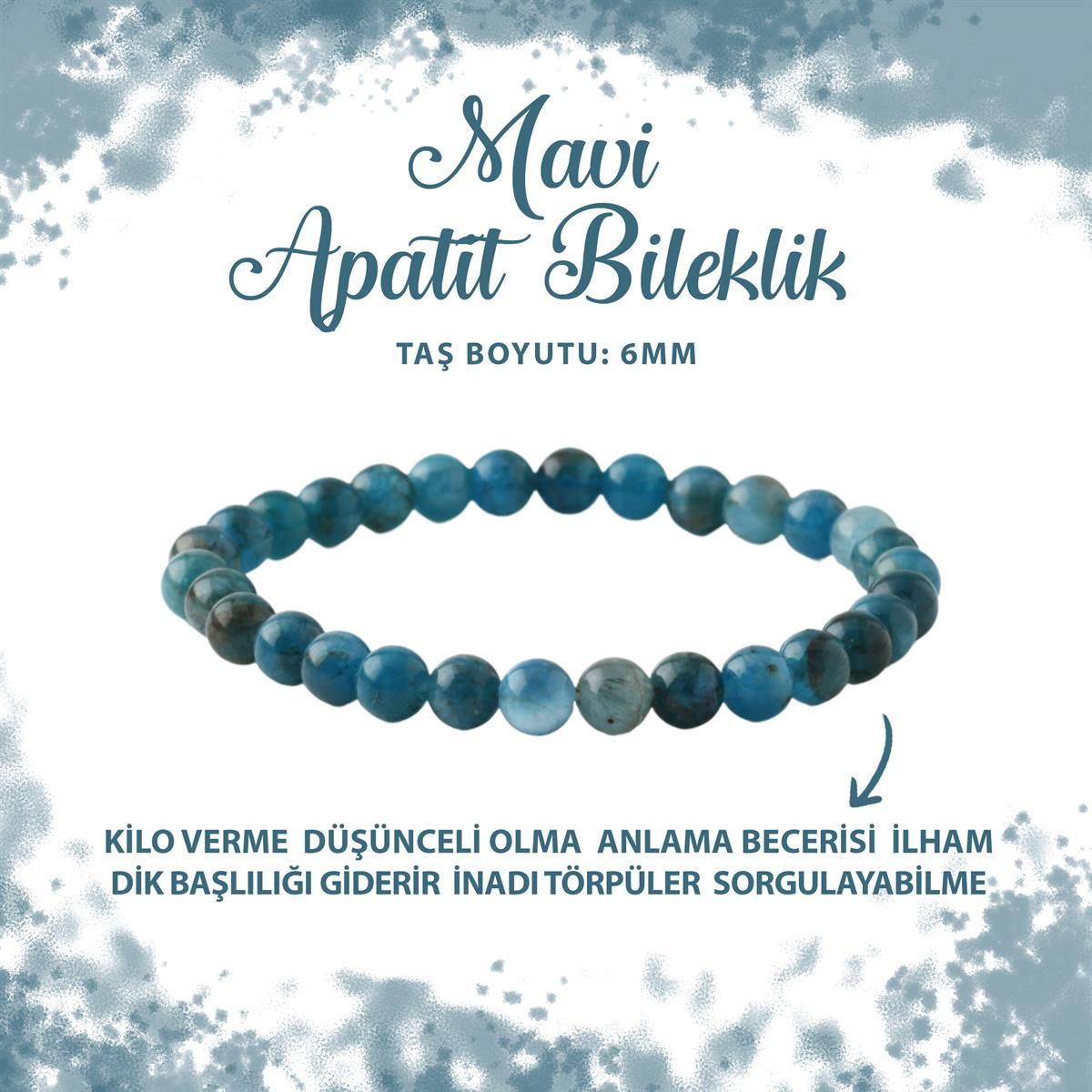 SERTİFİKALI Mavi Apatit 6mm Doğal Taş Bileklik