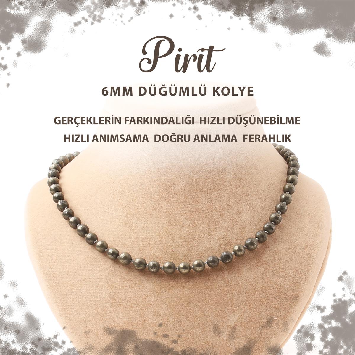 SERTİFİKALI Pirit 6 mm Düğümlü Doğal Taş Kolye