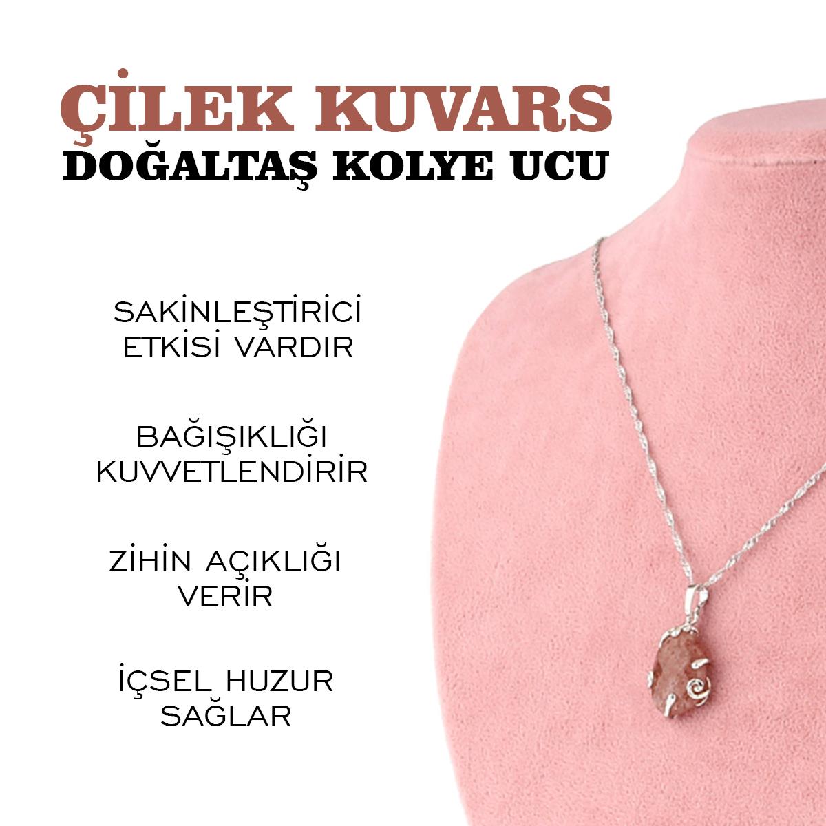 SERTİFİKALI Çilek Kuvars  Orjinal ( Taşlar) Doğaltaş Kolye Ucu, Gümüş zincirle beraber M444