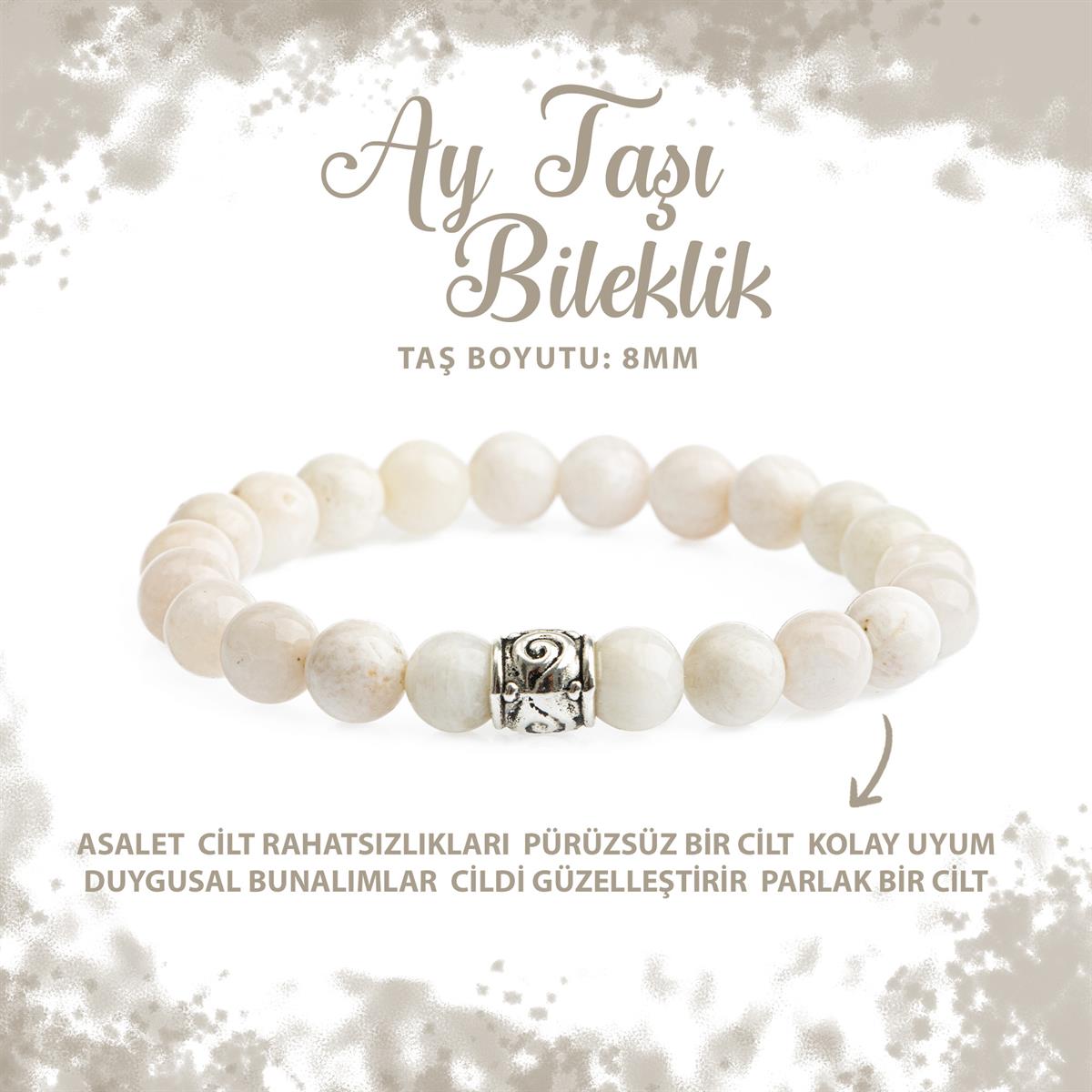 SERTİFİKALI Ay Taşı 8mm Doğal Taş Bileklik