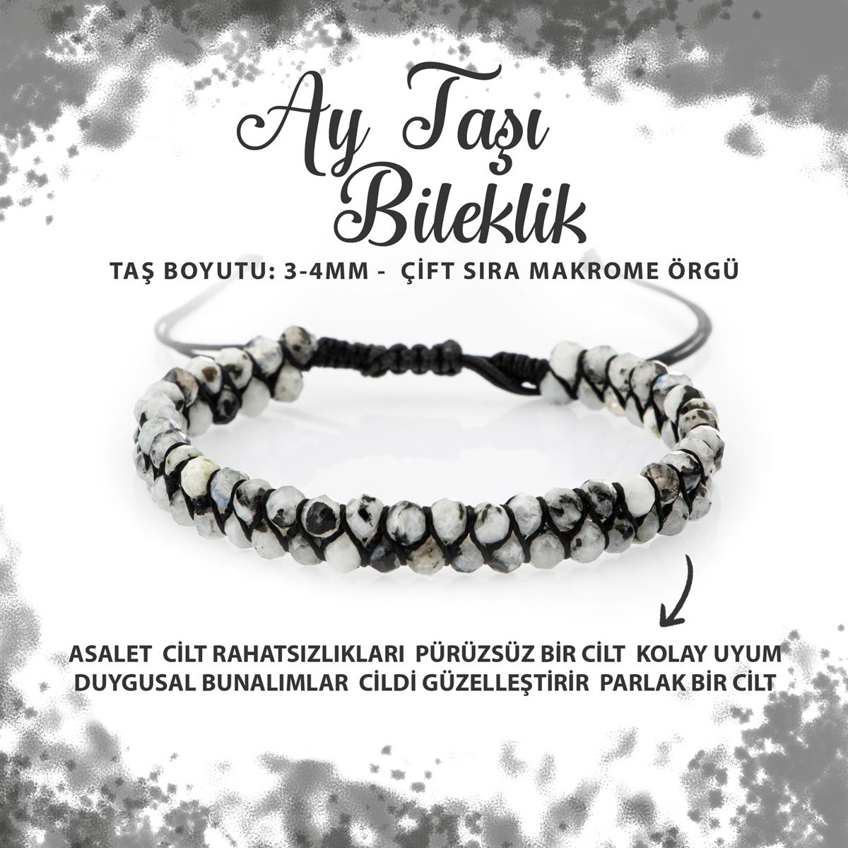 SERTİFİKALI Ay Taşı 3-4mm Çift Sıra Doğal Taş Bileklik