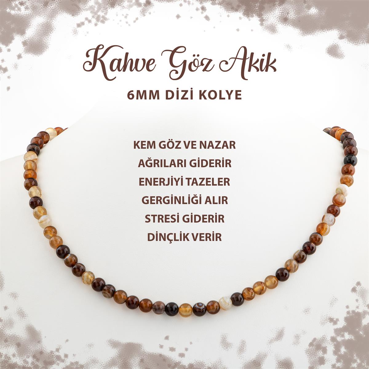 SERTİFİKALI Kahve Göz Akik 6 mm Dizi Doğal Taş Kolye