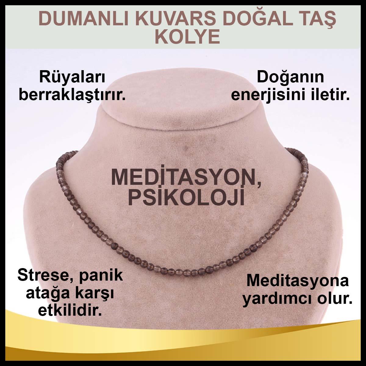 SERTİFİKALI Dumanlı Kuvars  Orjinal ( Taşlar) Doğaltaş Kolye 3 mm - M402