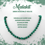 SERTİFİKALI Malakit 8 mm Düğümlü Doğal Taş Kolye