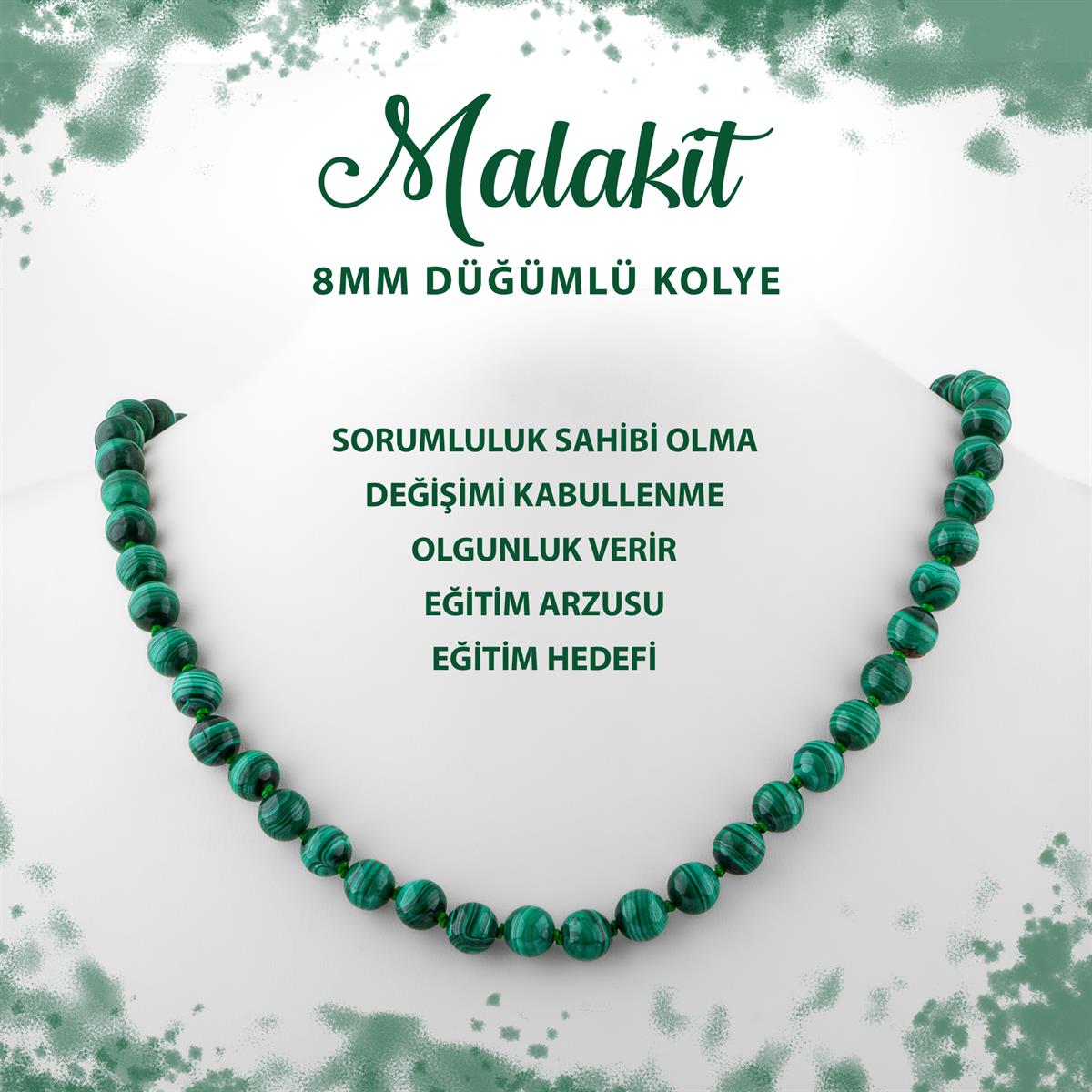 SERTİFİKALI Malakit 8 mm Düğümlü Doğal Taş Kolye