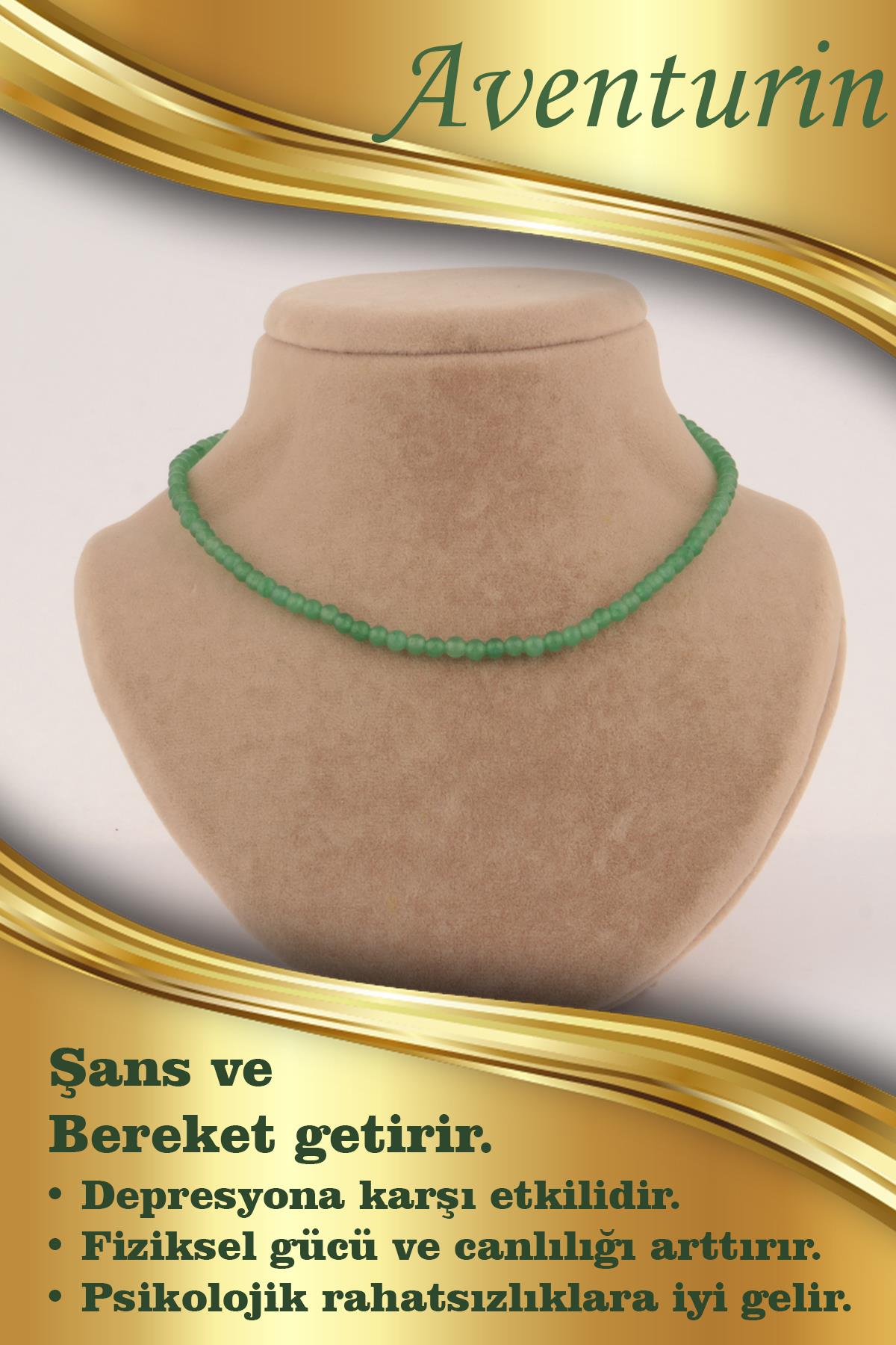 SERTİFİKALI Aventurin  Orjinal ( Taşlar) Doğaltaş Kolye 4 mm - M417