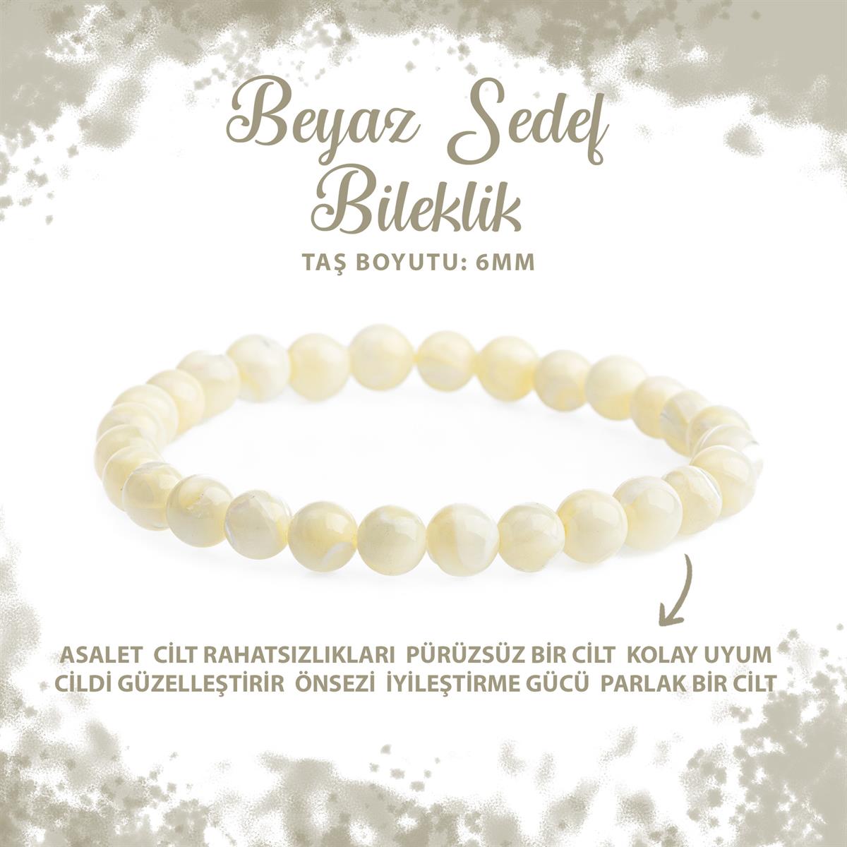 SERTİFİKALI Sedef 6mm Doğal Taş Bileklik