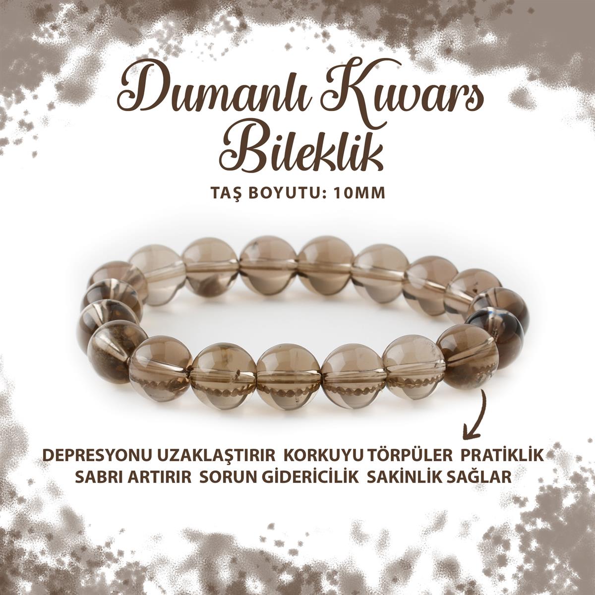 SERTİFİKALI Dumanlı Kuvars 10mm Doğal Taş Bileklik