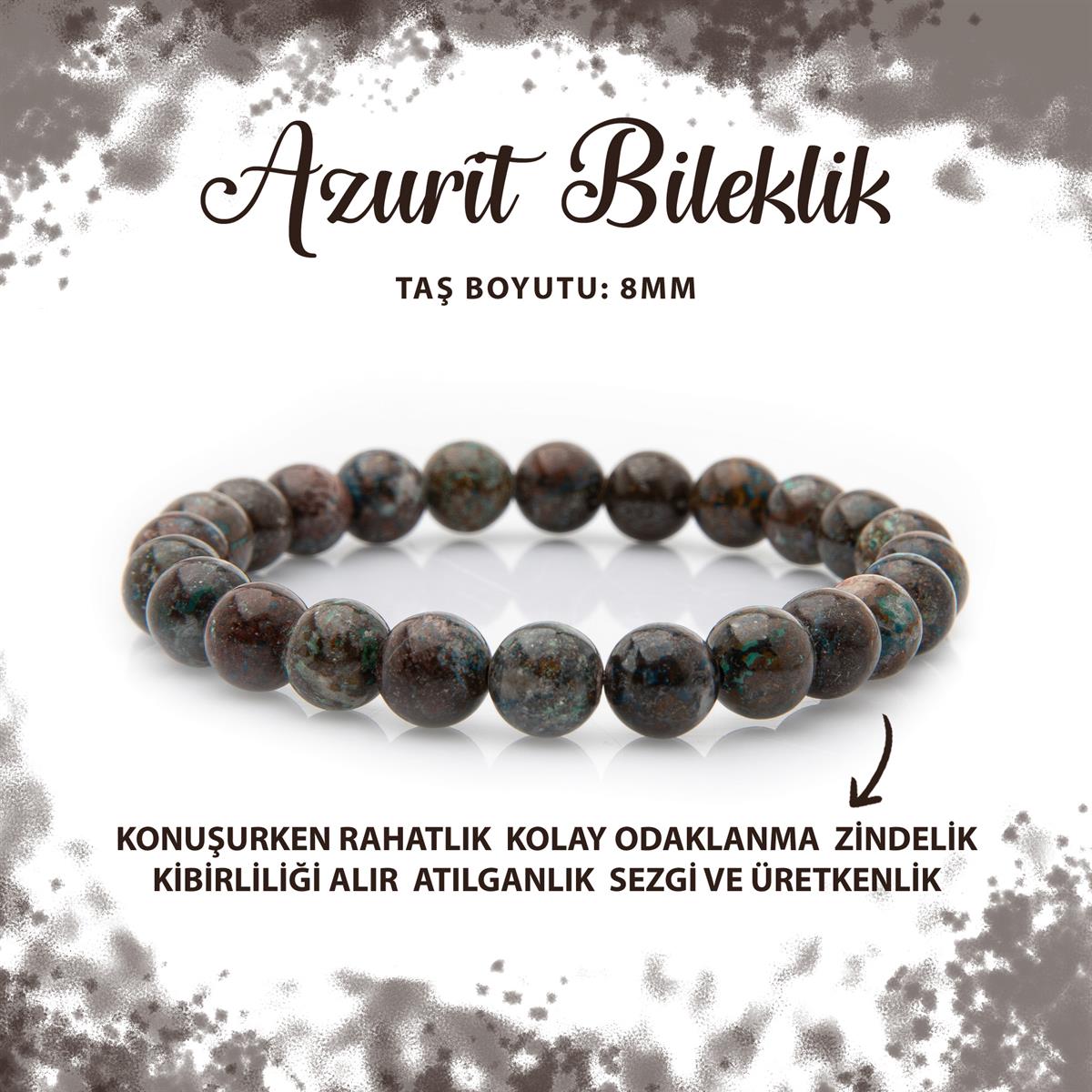 SERTİFİKALI Azurit 8mm Doğal Taş Bileklik