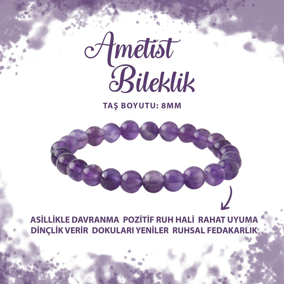 SERTİFİKALI Ametist 8mm Doğal Taş Bileklik