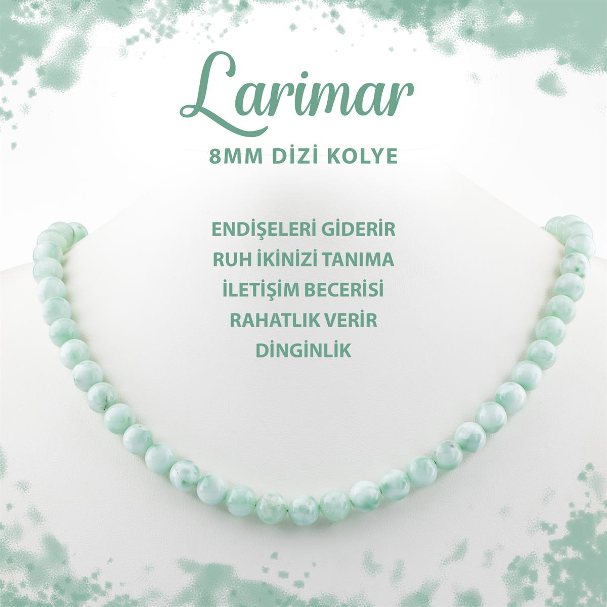 SERTİFİKALI Yeşil Larimar 8 mm Dizi Doğal Taş Kolye
