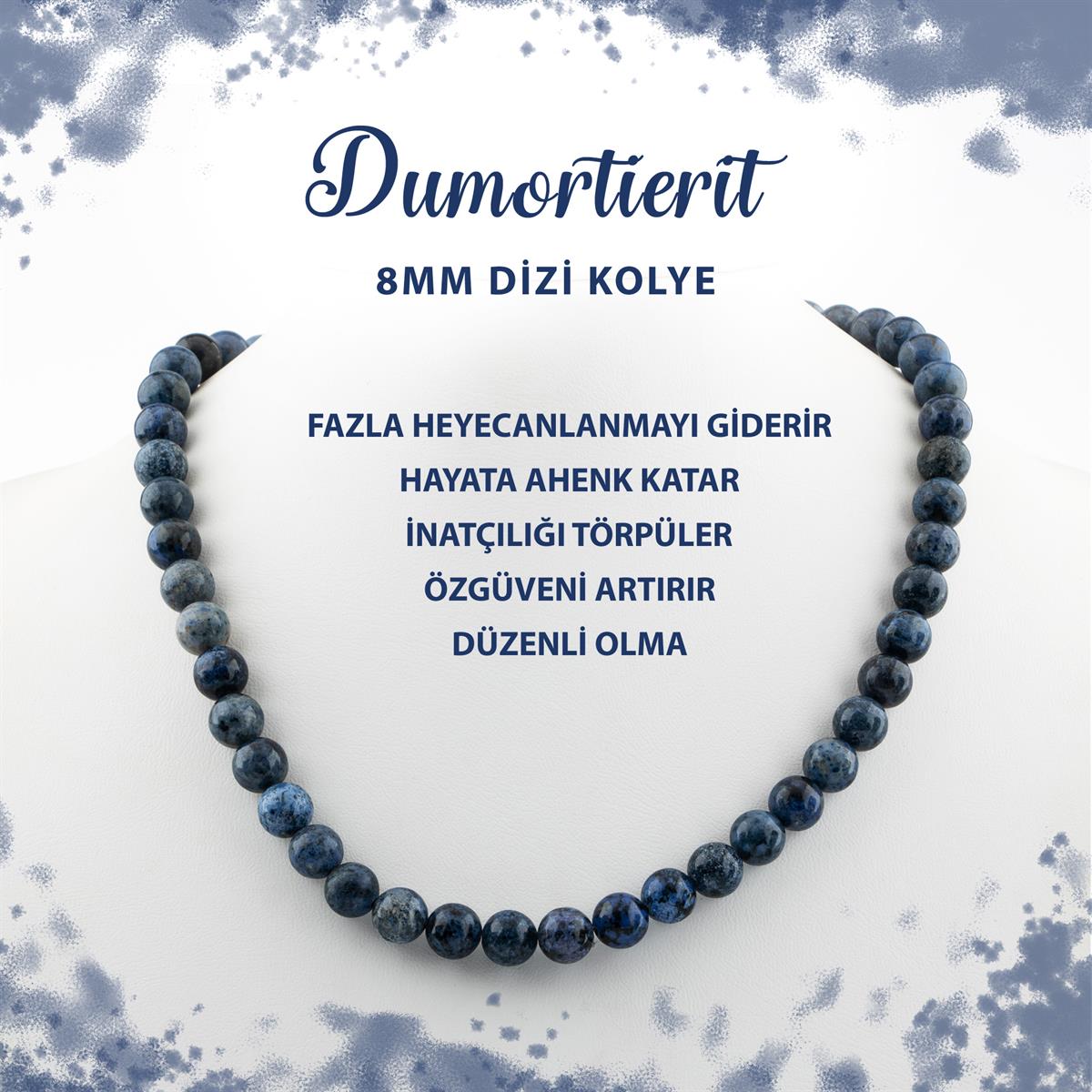 SERTİFİKALI Dumortierit 8 mm Dizi Doğal Taş Kolye